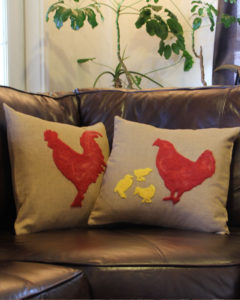 red rooster silhouette pillow cover