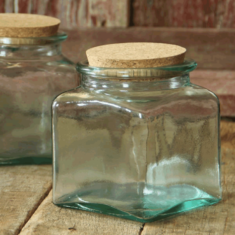 Large Recycled Glass Jar with Cork Lid, Olive — Hollander Home Style