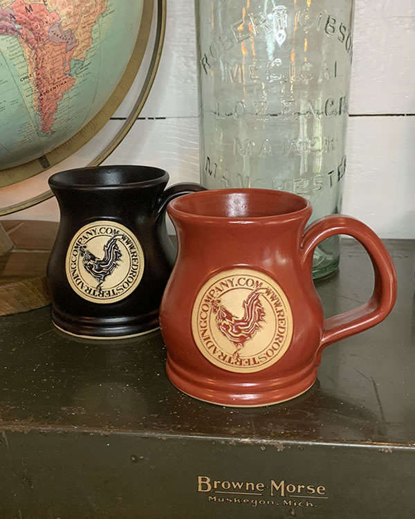 handmade pottery red rooster mugs made in the usa