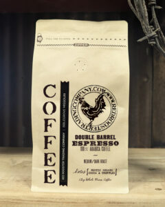 12oz bag of Double Barrel Espresso whole bean coffee from Red Rooster Trading Company