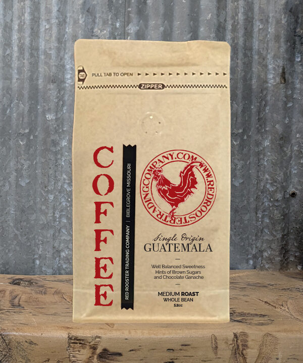 Bag of Guatemala Single Origin medium roast specialty coffee with notes of brown sugar and chocolate ganache